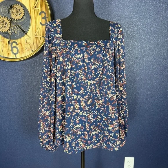 Boden Square Neck Floral Printed Top, Navy Multicolor, Size 10 - Picture 2 of 9